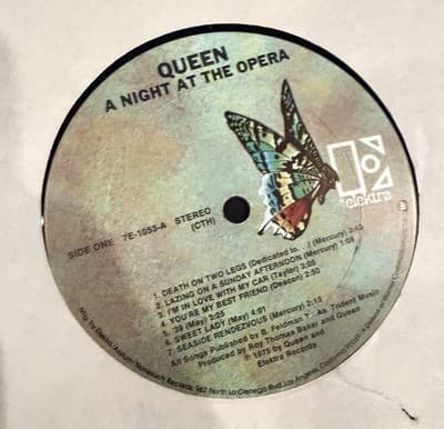 Queen a Night at the Opera Vinyl LP 1975 First Press Elektra No Cover - Thumbnail 4