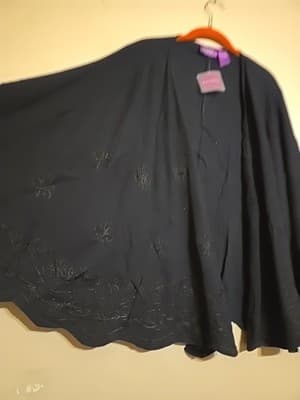Suzanne Somers Vintage Black Embroidered Open Front Kimono Cardigan Cap - Thumbnail 2