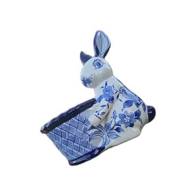RARE Vintage Baum Bros Scenic Collection Bunny Planter Blue Ware - Image 1