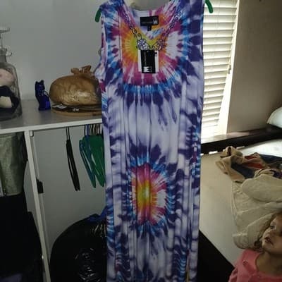 New ANTTHONY Originals Dress Colorful Tie Dye Printed SlvLs Sundress Maxi Vaca - Thumbnail 3