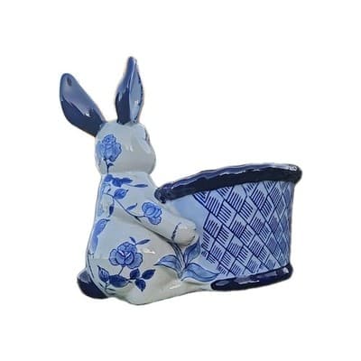 RARE Vintage Baum Bros Scenic Collection Bunny Planter Blue Ware - Thumbnail 2