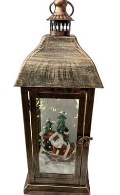 Scott Living 18" Metal Holiday Lantern w/ Fairy Lights - Blk Santa H267059 - Image 1