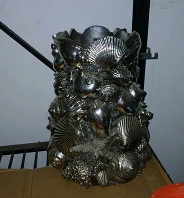 Homeworx By Harry Slatkin Silver Shell Pedestal Candle Holder W/Hurricane Shade - Image 1