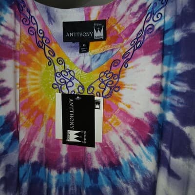 New ANTTHONY Originals Dress Colorful Tie Dye Printed SlvLs Sundress Maxi Vaca - Thumbnail 2