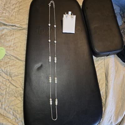 Brighton Vintage Rare Meridian Faux Pearl Silver Tone Necklace Matching Earings - Thumbnail 5