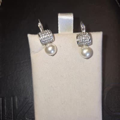 Brighton Vintage Rare Meridian Faux Pearl Silver Tone Necklace Matching Earings - Thumbnail 3