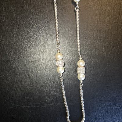 Brighton Vintage Rare Meridian Faux Pearl Silver Tone Necklace Matching Earings - Thumbnail 2