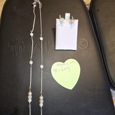 Brighton Vintage Rare Meridian Faux Pearl Silver Tone Necklace Matching Earings - Image 1