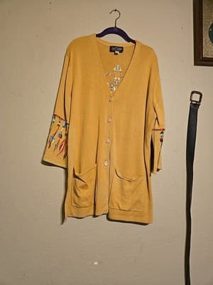 Bob Mackie Wearable Art Dream Catcher Embroidered Camel Cardigan Women's Small - Image 1