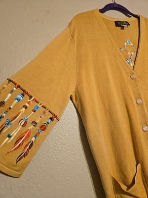 Bob Mackie Wearable Art Dream Catcher Embroidered Camel Cardigan Women's Small - Thumbnail 2