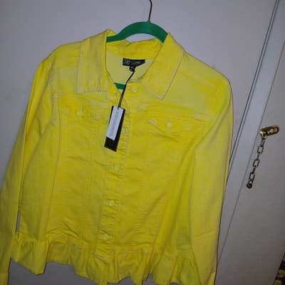 Diane Gillman Yellow Ruffle Hem Jean Jacket - Image 1