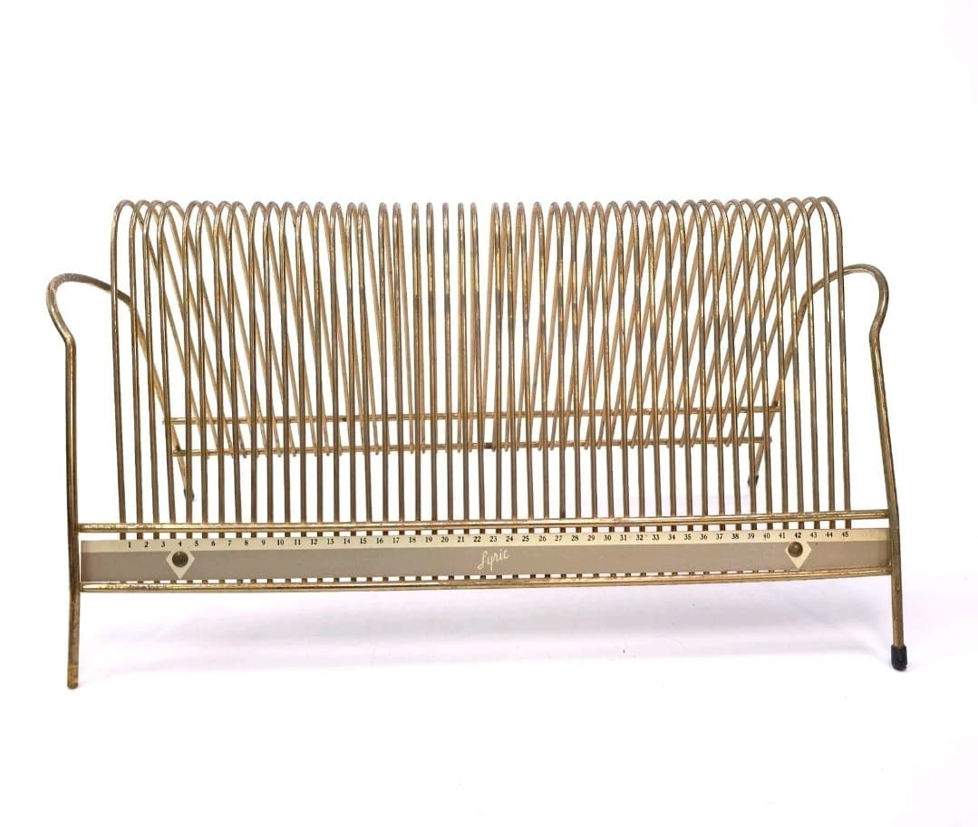 Vintage Retro 45RPM Vinyl Record Holder Gold Metal 50’s 60’s Mid Century Display - Image 1