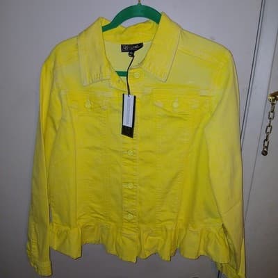Diane Gillman Yellow Ruffle Hem Jean Jacket - Thumbnail 2