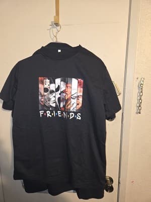 Horror Friends Collage T-Shirt Scary Movie Characters Graphic Tee - Image 1