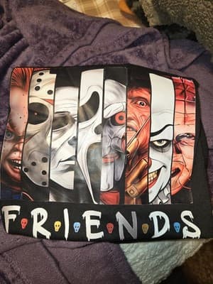 Horror Friends Collage T-Shirt Scary Movie Characters Graphic Tee - Thumbnail 2