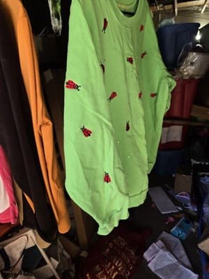 Quacker Factory Ladybug Sweatshirt Rhinestone Womens Size 2XL Lime Green Cotton - Thumbnail 2