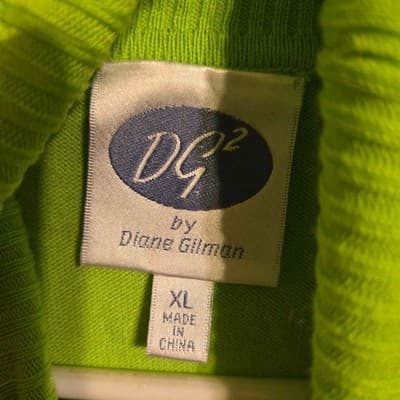Diane Gilman Lime Green Turtleneck Sweater Button Cuff Ribbed Long Sleeve xl - Thumbnail 2