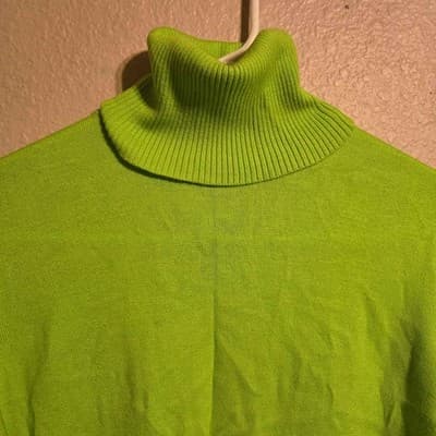 Diane Gilman Lime Green Turtleneck Sweater Button Cuff Ribbed Long Sleeve xl - Thumbnail 5