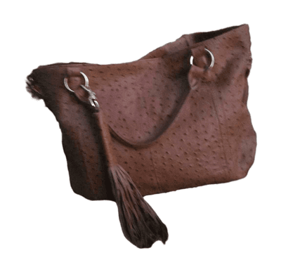 G.I.L.I. Brown Ostrich Embossed Leather Large Tote Hobo Bag Tassel - Image 1