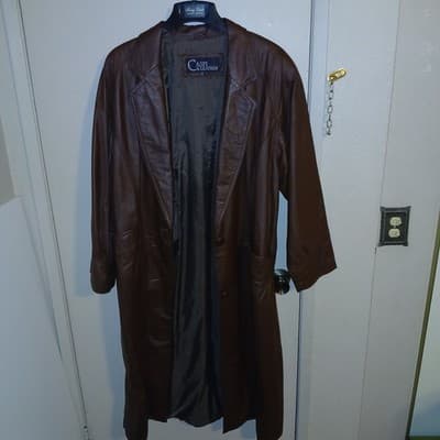 Vintage Caspi & Leather Brown Genuine Leather Womens Trench Coat Size Large - Image 1