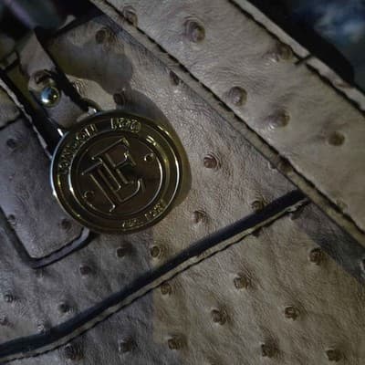 London Fog Tan Ostrich Embossed Faux Leather Satchel - Image 1