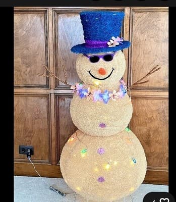 Kringle Express 47" Beach Snowman with String Lights - - Image 1