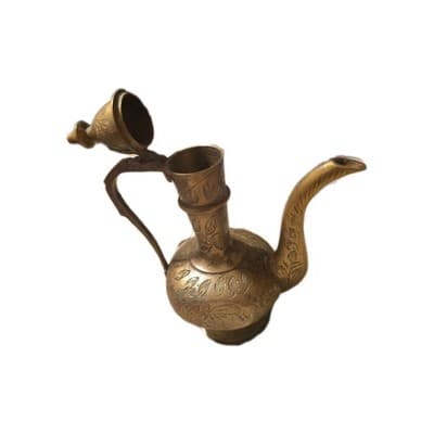 Vintage Solid Brass Indian Made Etched Antique Aftaba Tea Pot Pitcher Genie Lamp - Thumbnail 3