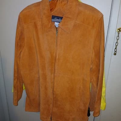 Terry Lewis Classic Luxuries Leather Jacket L Large RN 77025 Orange shoulder pad - Thumbnail 3