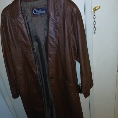 Vintage Caspi & Leather Brown Genuine Leather Womens Trench Coat Size Large - Thumbnail 4