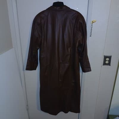 Vintage Caspi & Leather Brown Genuine Leather Womens Trench Coat Size Large - Thumbnail 3