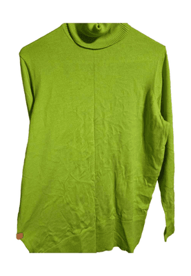 Diane Gilman Lime Green Turtleneck Sweater Button Cuff Ribbed Long Sleeve xl - Thumbnail 3