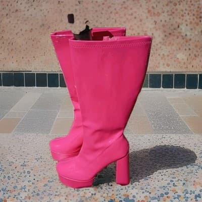 Womens Fashion Shiny Round Toe Platform Block Heel Mid Calf Boots Size 10 - Thumbnail 2