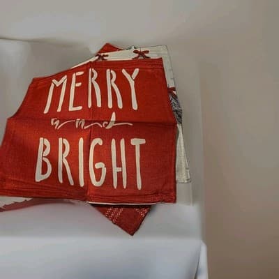 Merry & Bright Red Christmas Linen Throw Pillow Cover Winter Holiday Decor 18” - Image 1