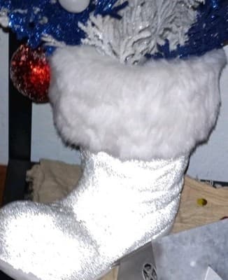 Large Christmas Santa Boot Beaded White Gold W/Fur By Dennis Basso - Image 1