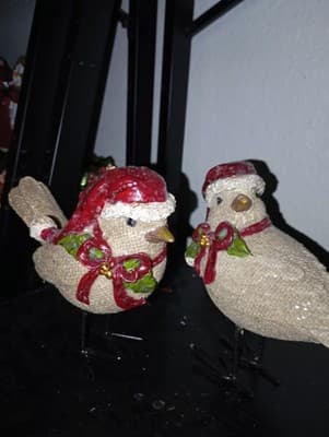 2pc Burlap Birds with Santa Hat by Valerie - Image 1