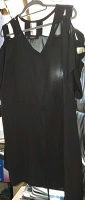 Kris Jenner Kollection Women 1xl Short Sleeve Black Tunic Blouse Shoulder Straps - Thumbnail 2