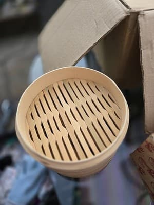 8'' Wooden Dim Sum Bamboo Steamer 2 Tier Dumplings Basket Steam Cooker Rice Cook - Thumbnail 3