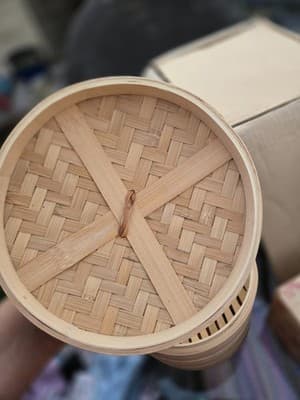 8'' Wooden Dim Sum Bamboo Steamer 2 Tier Dumplings Basket Steam Cooker Rice Cook - Thumbnail 4
