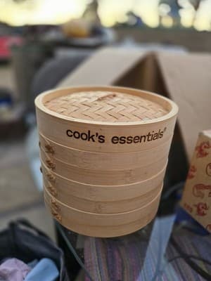 8'' Wooden Dim Sum Bamboo Steamer 2 Tier Dumplings Basket Steam Cooker Rice Cook - Thumbnail 2