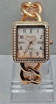 Womens Kessaris Rose Gold Mother Of Pearl Crystals Watch Bracelet New Battery - Image 1
