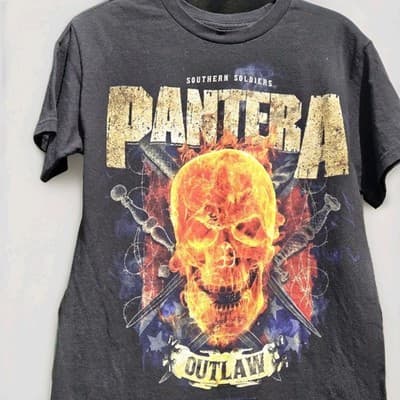 Vintage Pantera Shirt Southern Outlaw Big Flame Skull Print Rare - Image 1