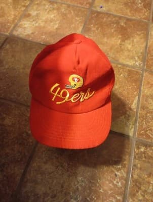 Vintage 90s San Francisco 49ers Script Logo Corduroy Snapback Hat Niners Red - Thumbnail 3