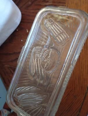 Federal Glass Ribbed Rectangular Refrigerator Dish with Vegetable Pattern Lid - Image 1