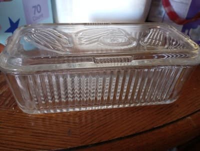 Federal Glass Ribbed Rectangular Refrigerator Dish with Vegetable Pattern Lid - Thumbnail 2