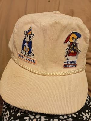 VTG 80s Spuds Mackenzie Corduroy Bud Light Snapback Rope Hat Cap Anheuser Busch - Image 1