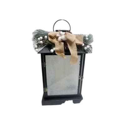 Home Reflections 16" Flameless Frosted Glass Lantern w/ Bow-on/off and timer - Image 1