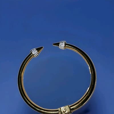 PAVE EDGED CONE HINGED BANGLE BRACELET-GOLD - Thumbnail 2