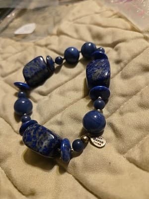 Vintage BARSE STERLING and Blue LAPIS Stretch Bracelet Heavy and Well Made - Thumbnail 2