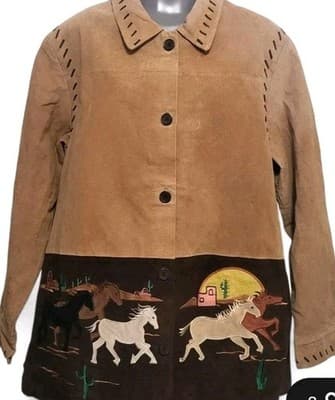 VTG Quaker Factory Leather Jacket Western Fall Horse Native Desert Retired 1xl - Image 1
