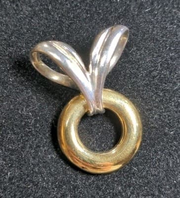 Sterling Silver 925 Two Toned Vermeil Gold Overlay Modernist Pendant A41 - Image 1